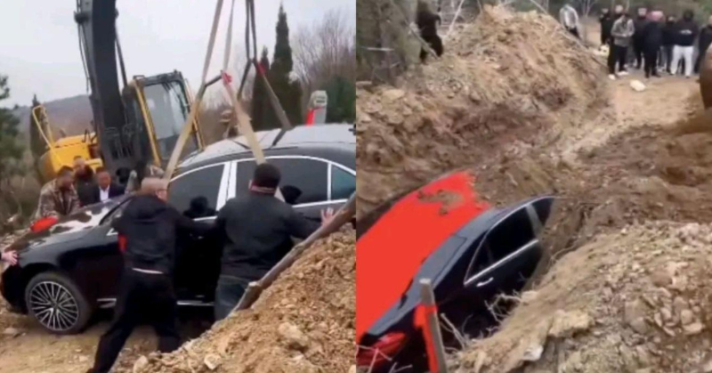 E pazakontë: Kinezi varroset bashkë me Mercedesin e tij me vlerë 130 mijë euro